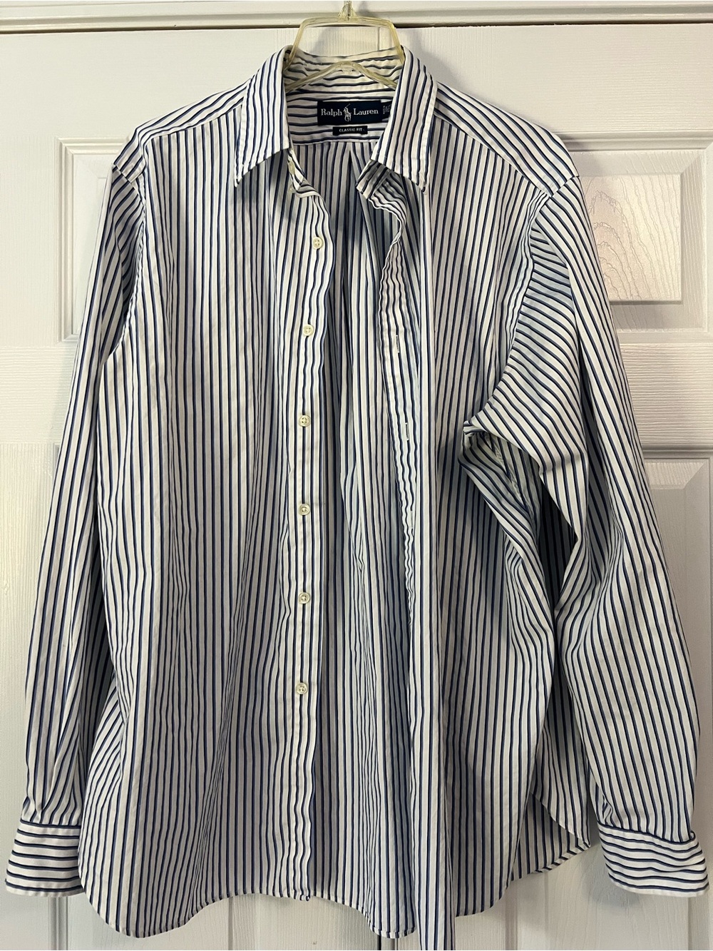 Ralph Lauren White and Navy Vertical Stripe Dress Shirt